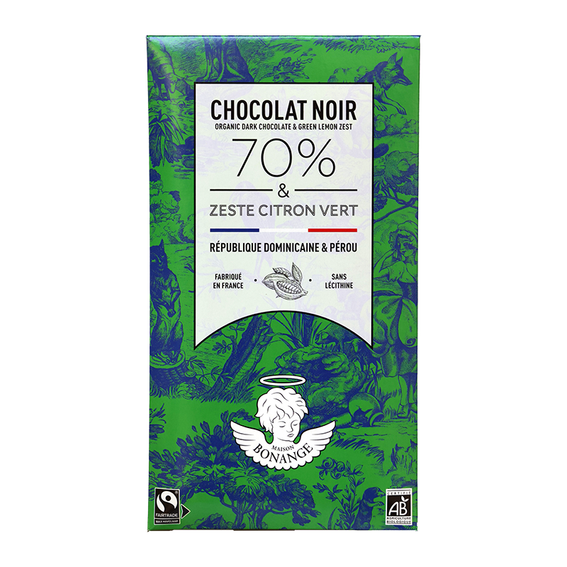 Noir 70% Bio & Zeste Citron Vert 80g