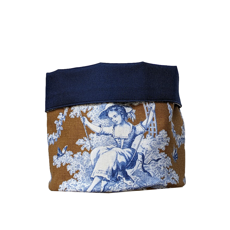 Panière grand modèle- Collection Toile de Jouy Bleu Camel