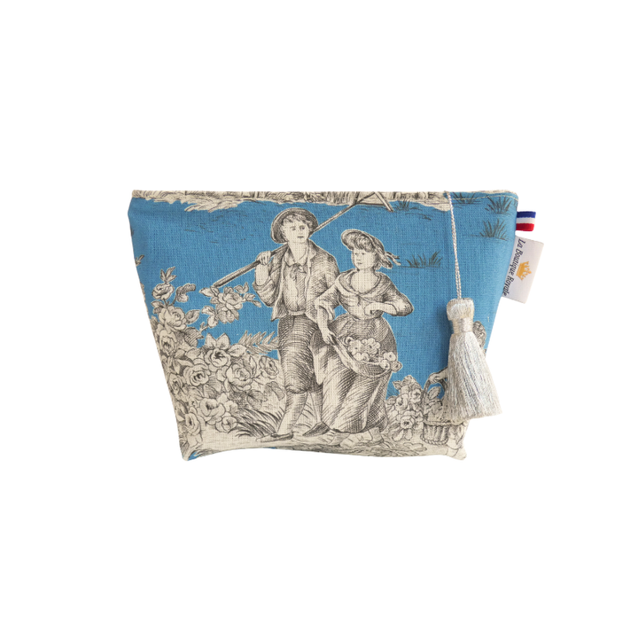 Trousse maquillage - Collection Toile de Jouy Pastorale Bleu Glacier