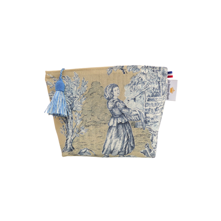 Trousse maquillage - Collection Toile de Jouy Pastorale Bleu fond beige