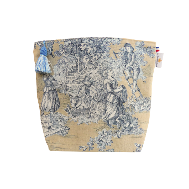 Trousse de Toilette - Collection Toile de Jouy Pastorale Bleu fond Beige