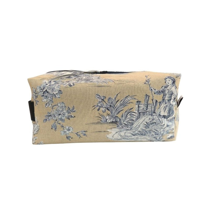 Trousse de Toilette Cube - Collection Toile de Jouy Pastorale Bleu fond Beige