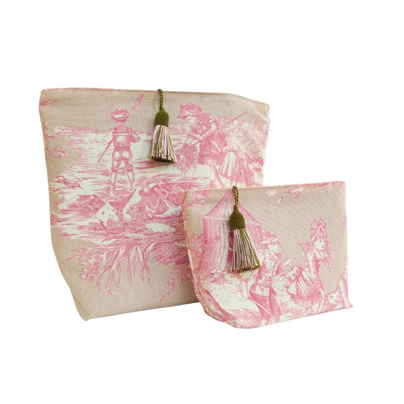Trousse maquillage - Collection Toile de Jouy Bord de mer rose poudré