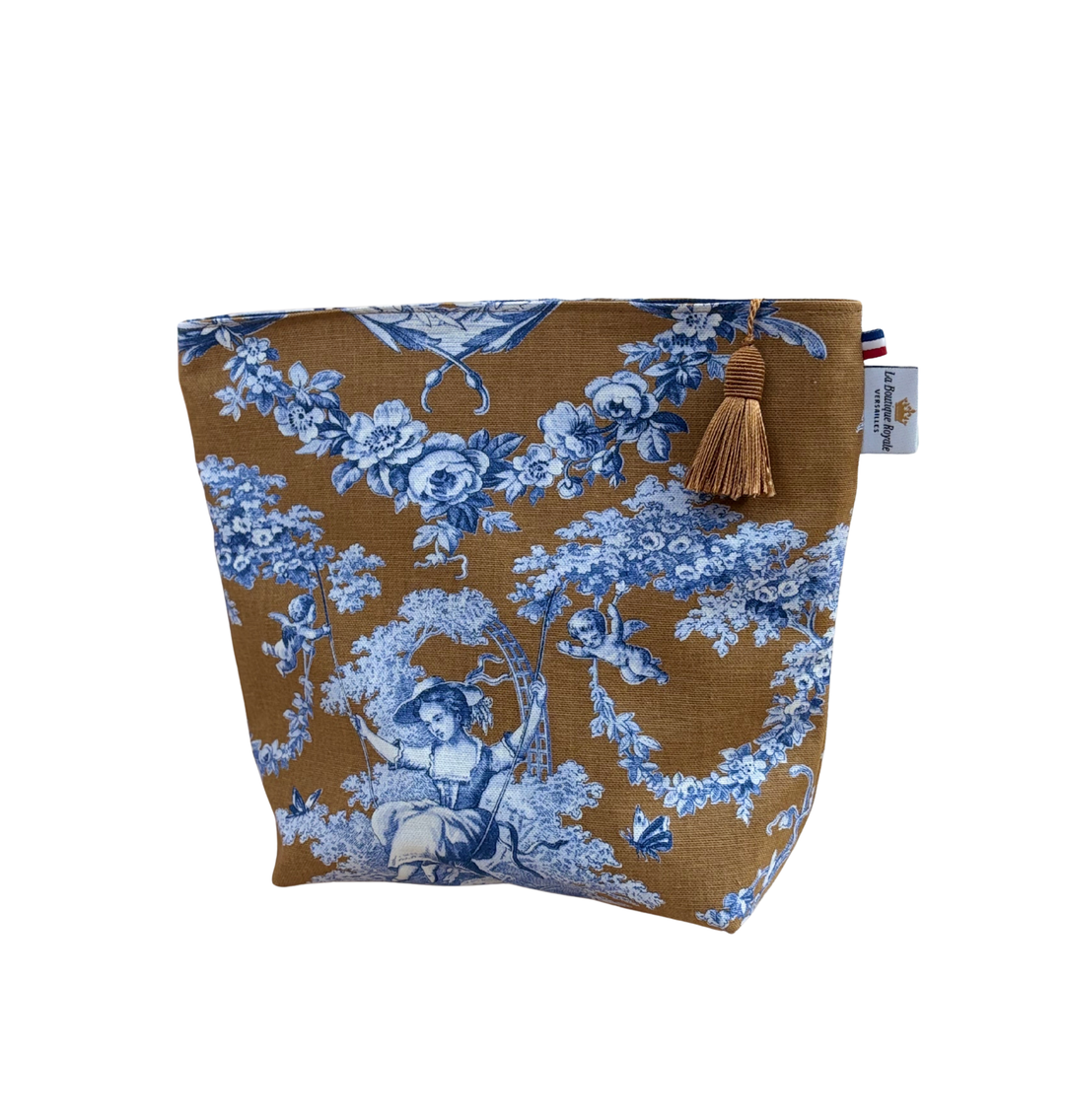 Trousse de Toilette - Toile de Jouy Ludivine Bleu Camel