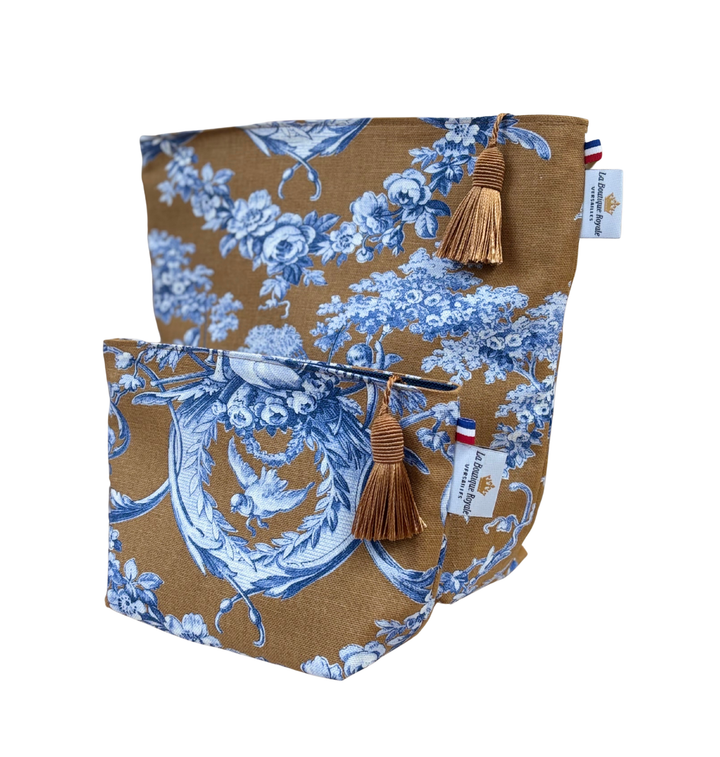 Trousse maquillage - Toile de Jouy Ludivine Bleu Camel