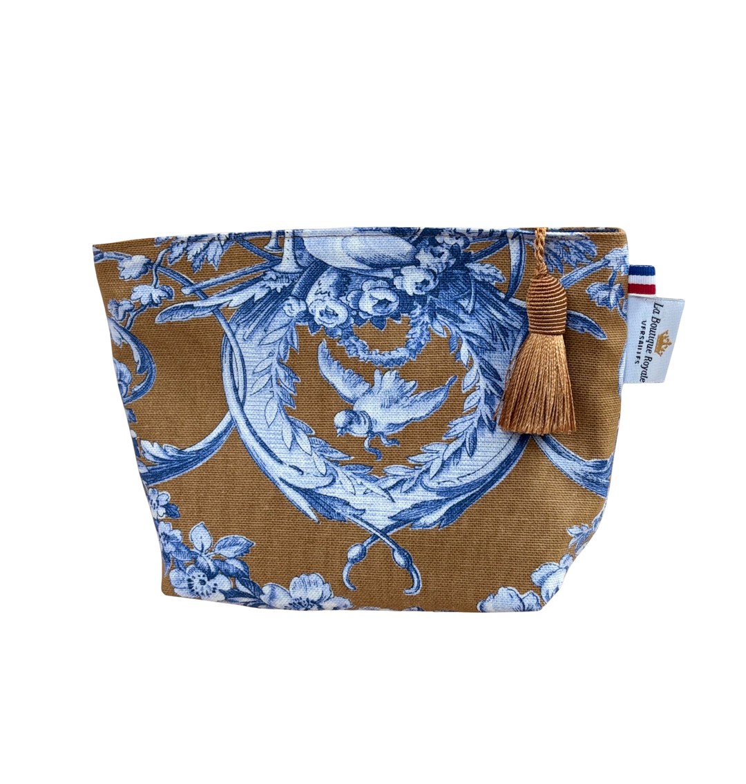 Trousse maquillage - Toile de Jouy Ludivine Bleu Camel