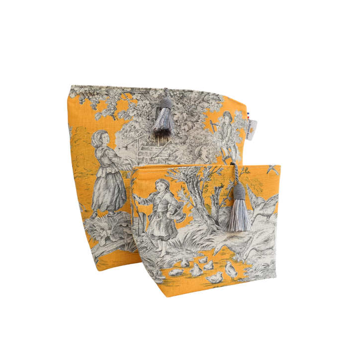 Trousse de Toilette - Collection Toile de Jouy Pastorale Moutarde