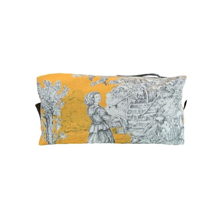 Trousse de Toilette Cube - Collection Toile de Jouy Pastorale Moutarde