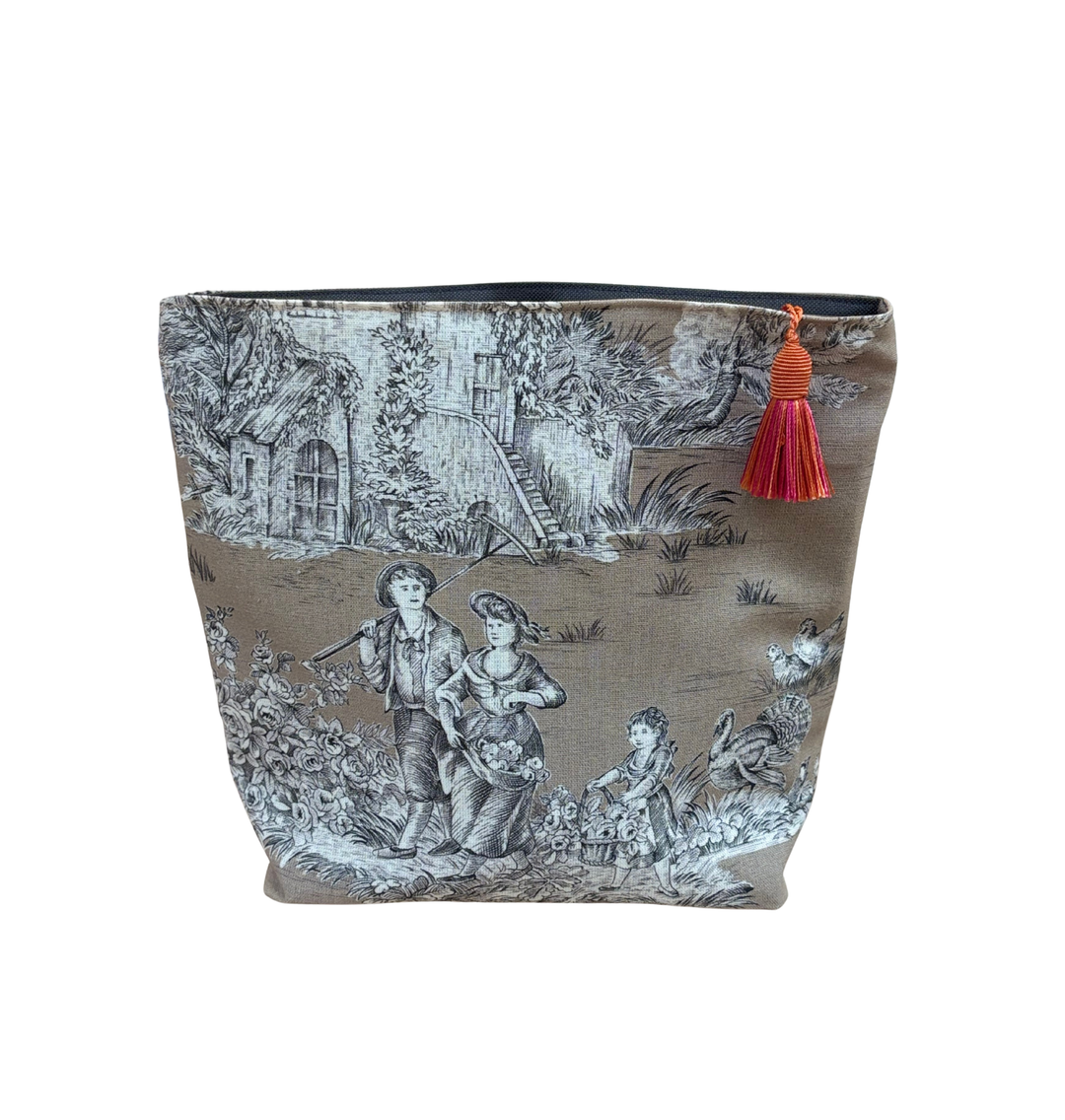 Trousse de Toilette - Toile de Jouy Pastorale Moka