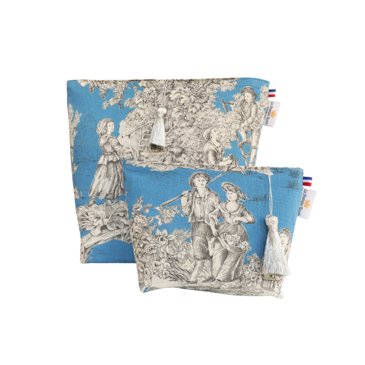 Trousse maquillage - Collection Toile de Jouy Pastorale Bleu Glacier