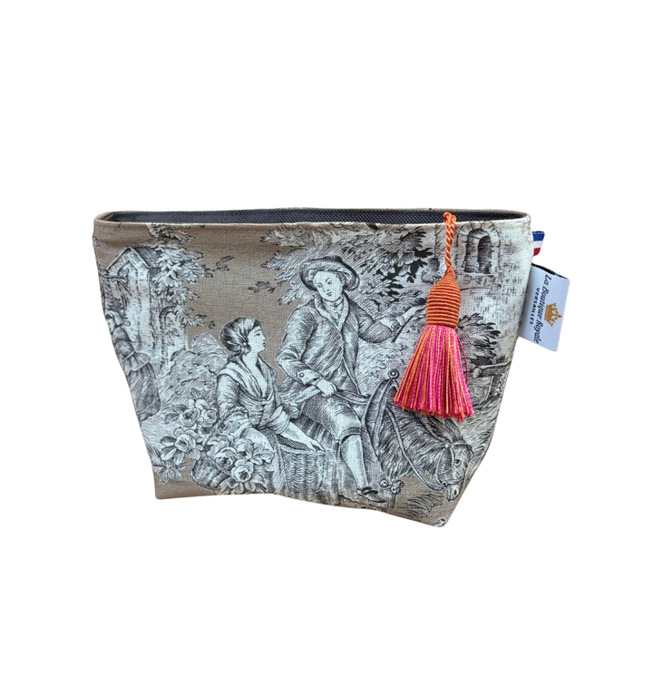 Trousse maquillage - Toile de Jouy Pastorale Moka