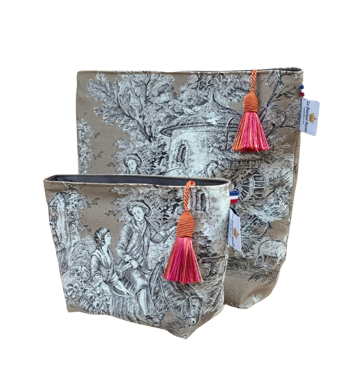 Trousse maquillage - Toile de Jouy Pastorale Moka