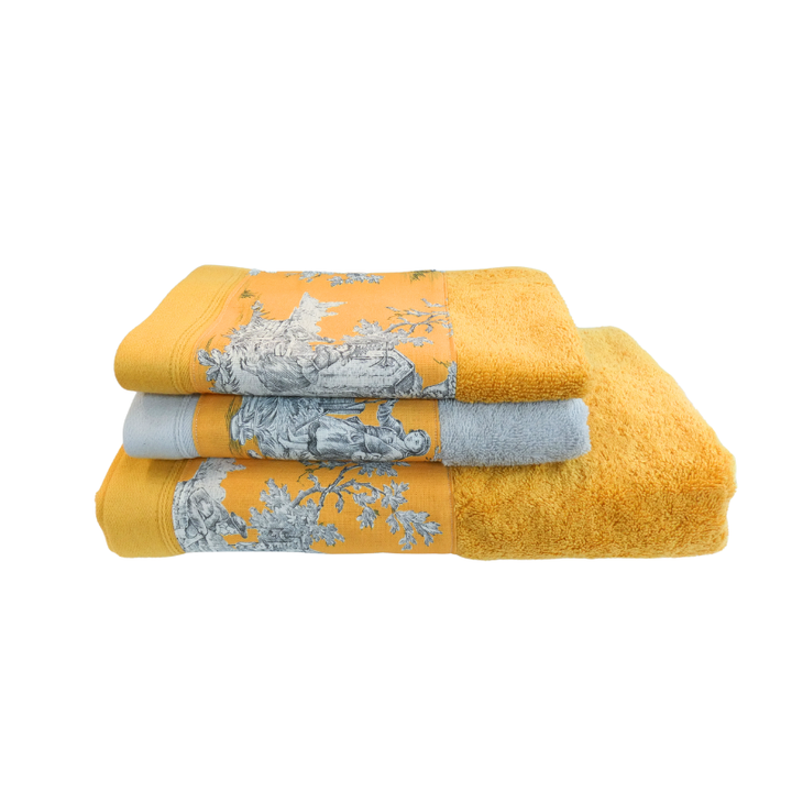 LINGE DE BAIN - COLLECTION PASTORALE MOUTARDE - EPONGE GRISE