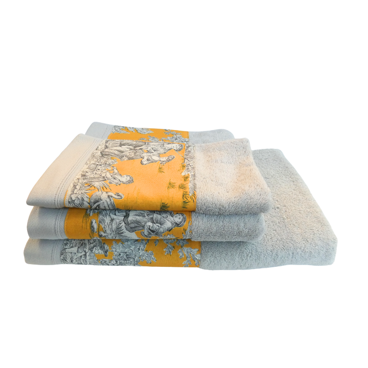 LINGE DE BAIN - COLLECTION PASTORALE MOUTARDE - EPONGE GRISE