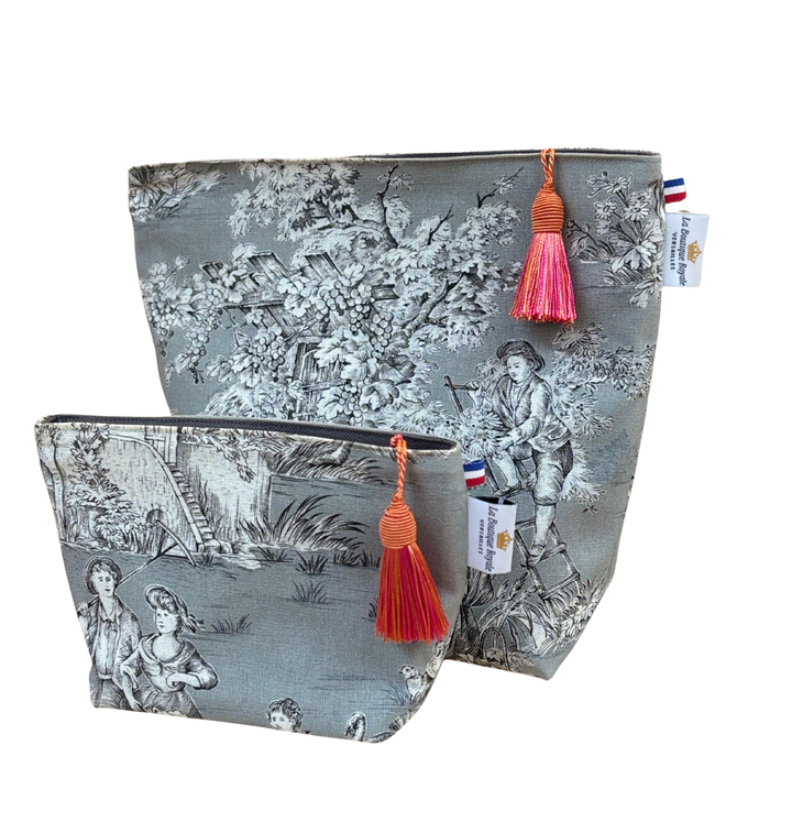 Trousse maquillage - Toile de Jouy Pastorale Gris