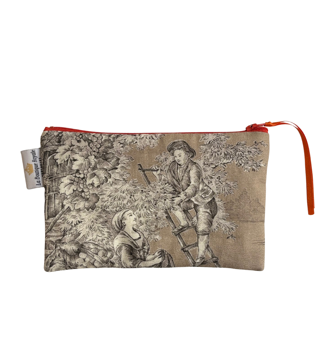 Trousse matelassée - Toile de Jouy Pastorale Moka