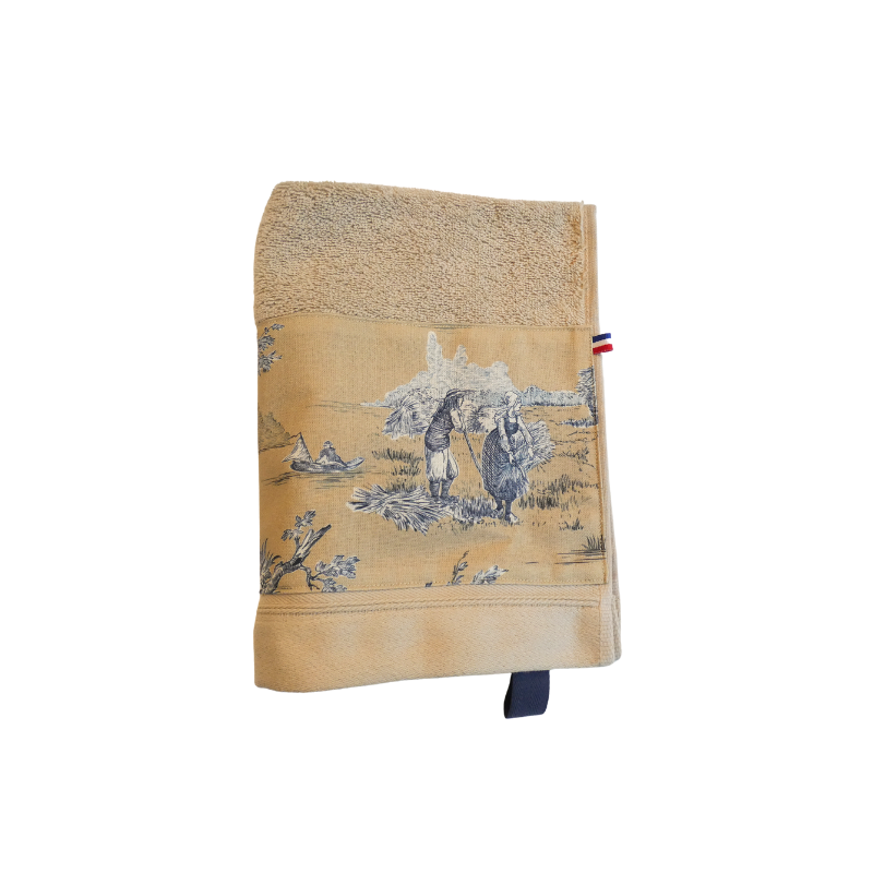 LINGE DE BAIN - COLLECTION PASTORALE BLEU FOND BEIGE - EPONGE TAUPE