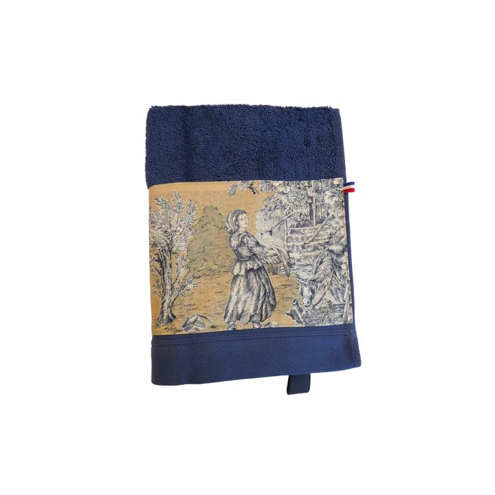 LINGE DE BAIN - COLLECTION PASTORALE BLEU FOND BEIGE - EPONGE TAUPE