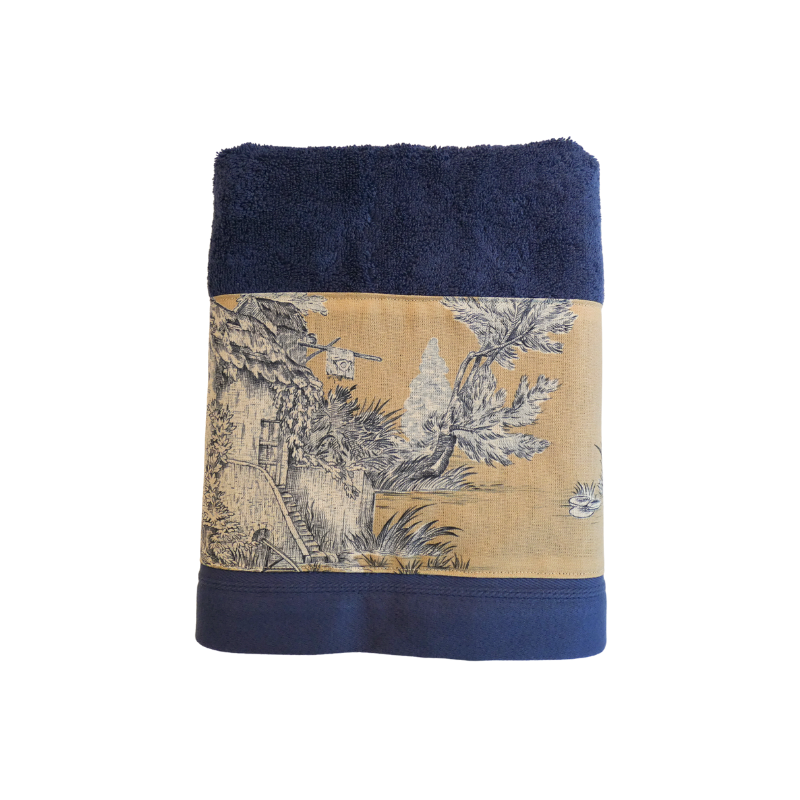 LINGE DE BAIN - COLLECTION PASTORALE BLEU FOND BEIGE - EPONGE TAUPE