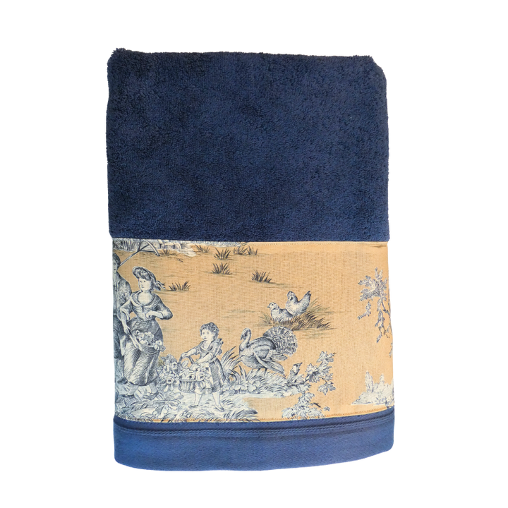 LINGE DE BAIN - COLLECTION PASTORALE BLEU FOND BEIGE - EPONGE TAUPE