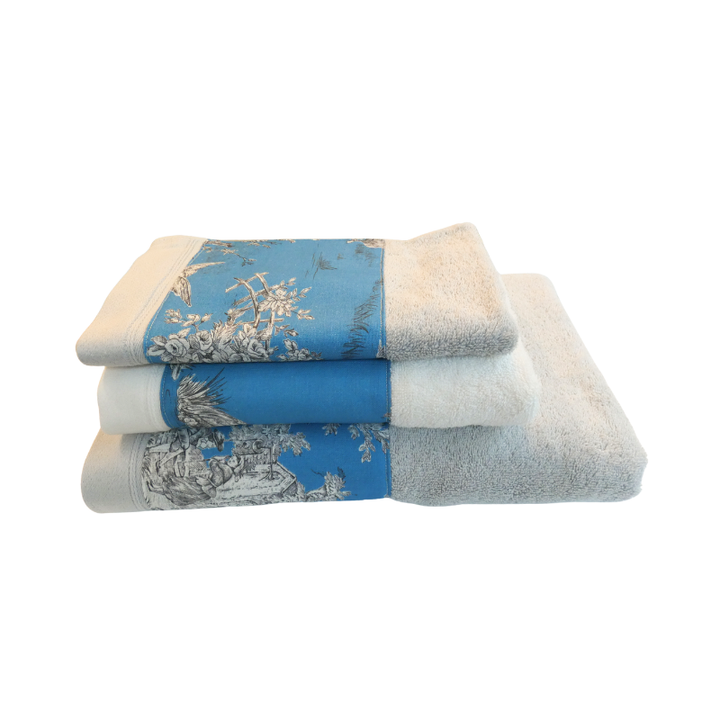 LINGE DE BAIN - COLLECTION PASTORALE BLEU GLACIER - EPONGE GRISE