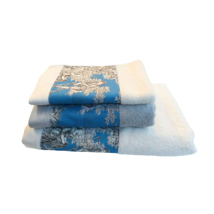 LINGE DE BAIN - COLLECTION PASTORALE BLEU GLACIER - EPONGE GRISE