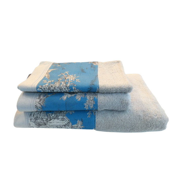 LINGE DE BAIN - COLLECTION PASTORALE BLEU GLACIER - EPONGE GRISE