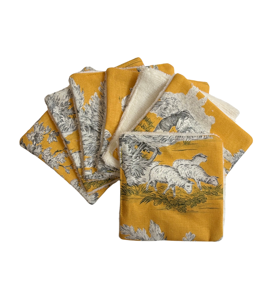 Cotons Démaquillants - Toile de Jouy Pastorale Jaune