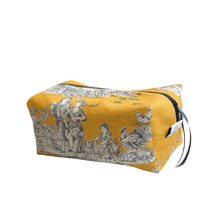 Trousse de Toilette Cube - Toile de Jouy Pastorale Jaune