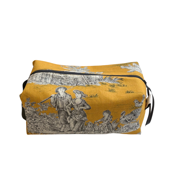 Trousse de Toilette Cube - Toile de Jouy Pastorale Jaune