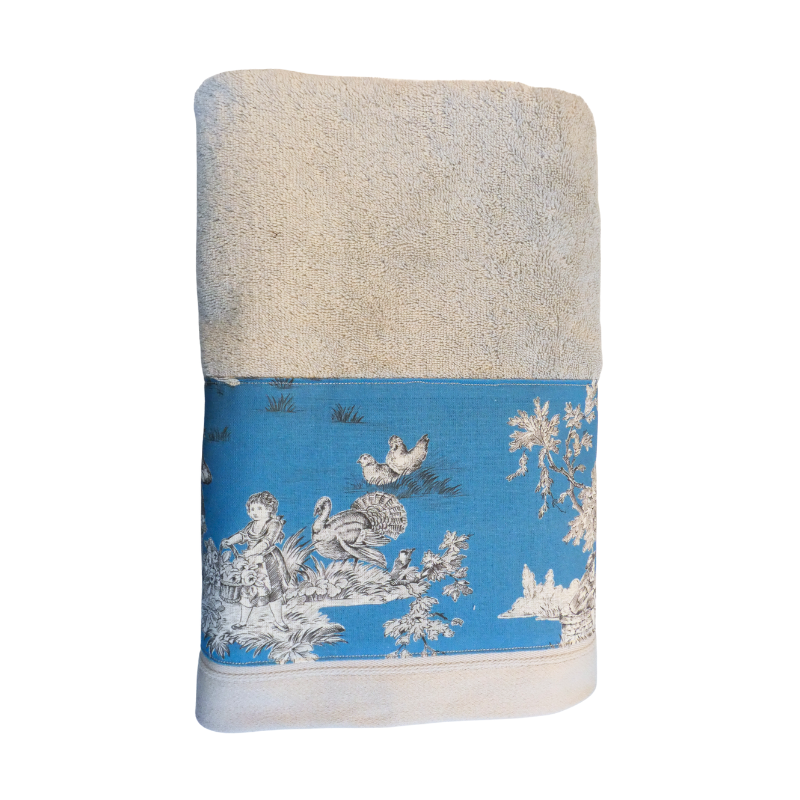 LINGE DE BAIN - COLLECTION PASTORALE BLEU GLACIER - EPONGE GRISE