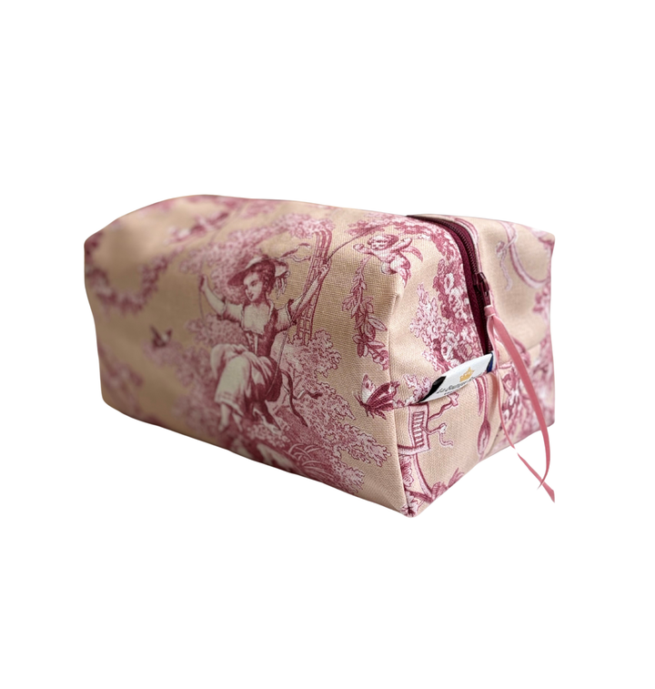 Trousse de Toilette Cube - Toile de Jouy Ludivine Rose Poudré