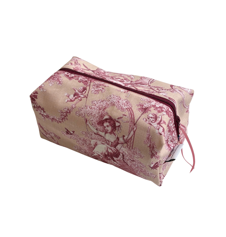 Trousse de Toilette Cube - Toile de Jouy Ludivine Rose Poudré