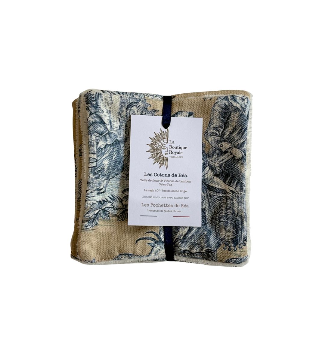 Cotons Démaquillants - Toile de Jouy Pastorale Bleu fond Beige