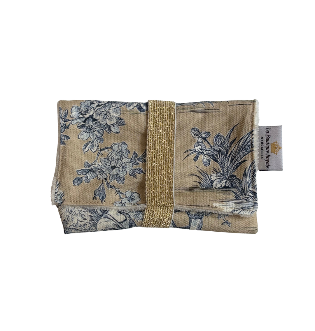 Pochette à Savon - Toile de Jouy Pastorale Bleu fond Beige