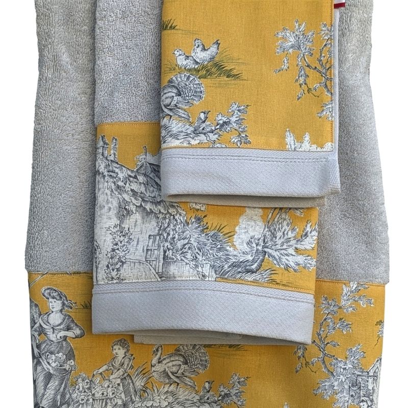 LINGE DE BAIN - COLLECTION PASTORALE MOUTARDE - EPONGE GRISE