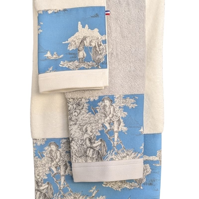 LINGE DE BAIN - COLLECTION PASTORALE BLEU GLACIER - EPONGE ECRU