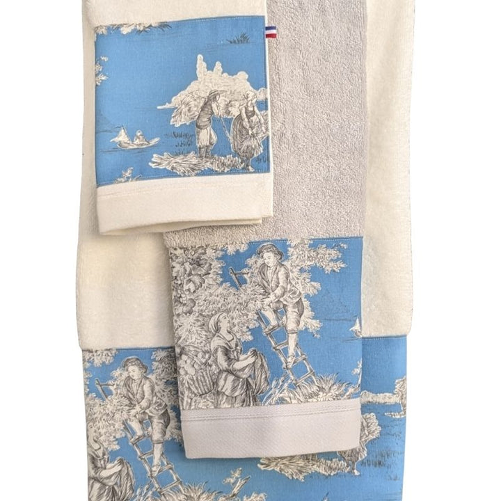 LINGE DE BAIN - COLLECTION PASTORALE BLEU GLACIER - EPONGE ECRU