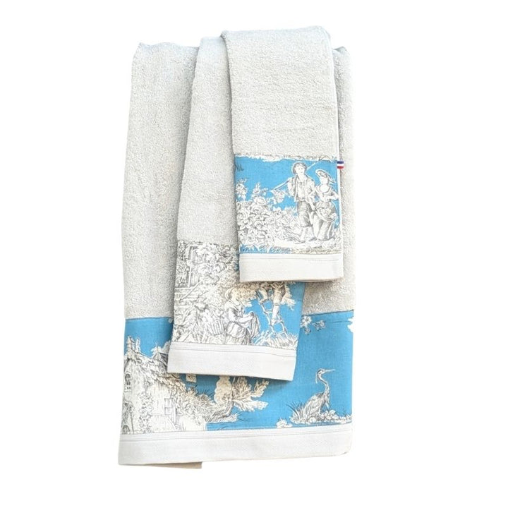 LINGE DE BAIN - COLLECTION PASTORALE BLEU GLACIER - EPONGE GRISE