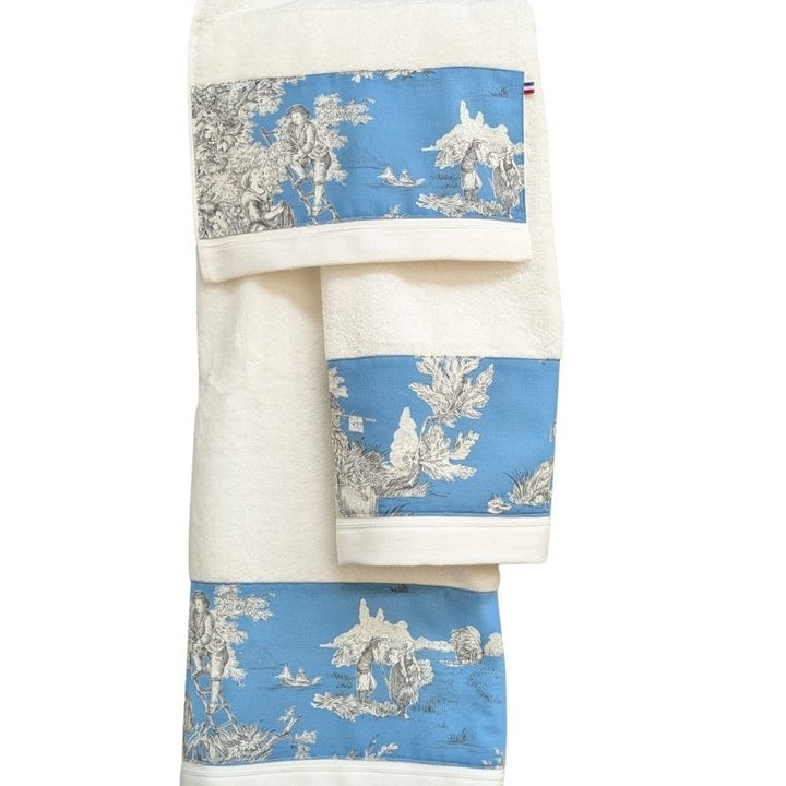 LINGE DE BAIN - COLLECTION PASTORALE BLEU GLACIER - EPONGE ECRU