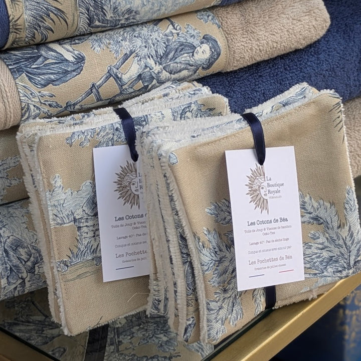 Cotons Démaquillants - Collection Toile de Jouy Pastorale Bleu fond Beige