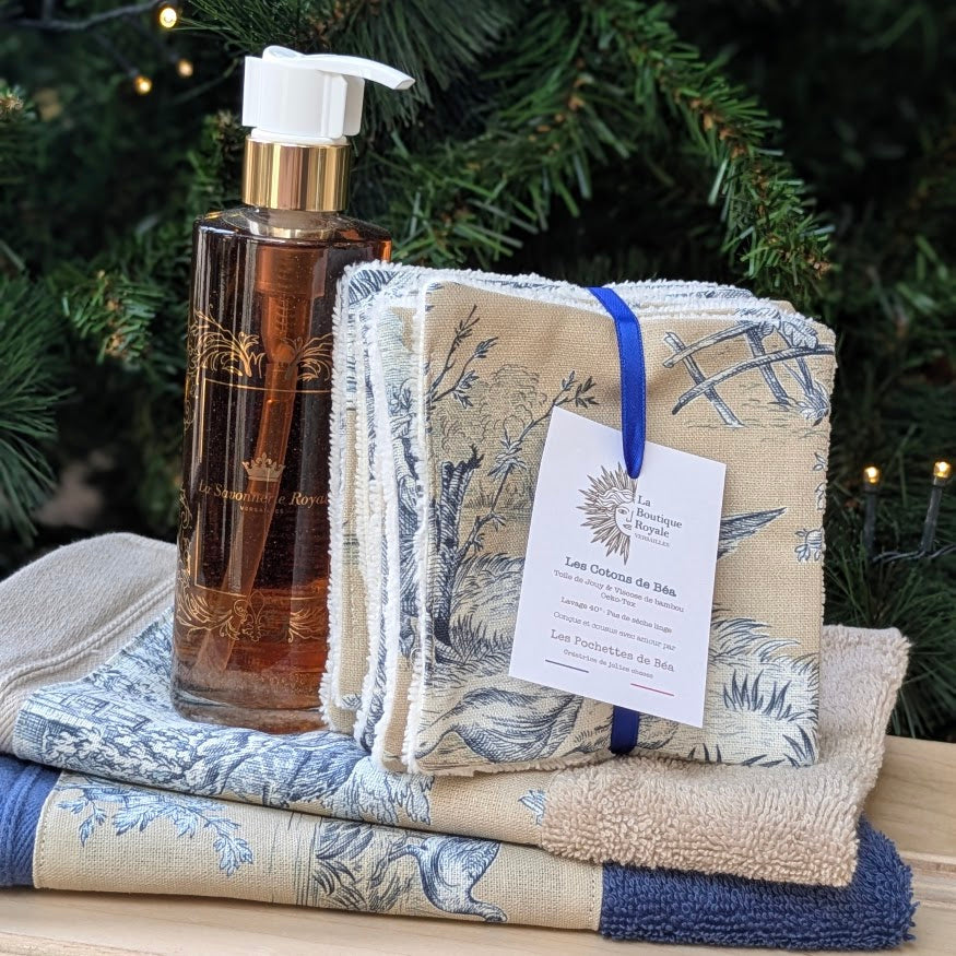 Cotons Démaquillants - Collection Toile de Jouy Pastorale Bleu fond Beige