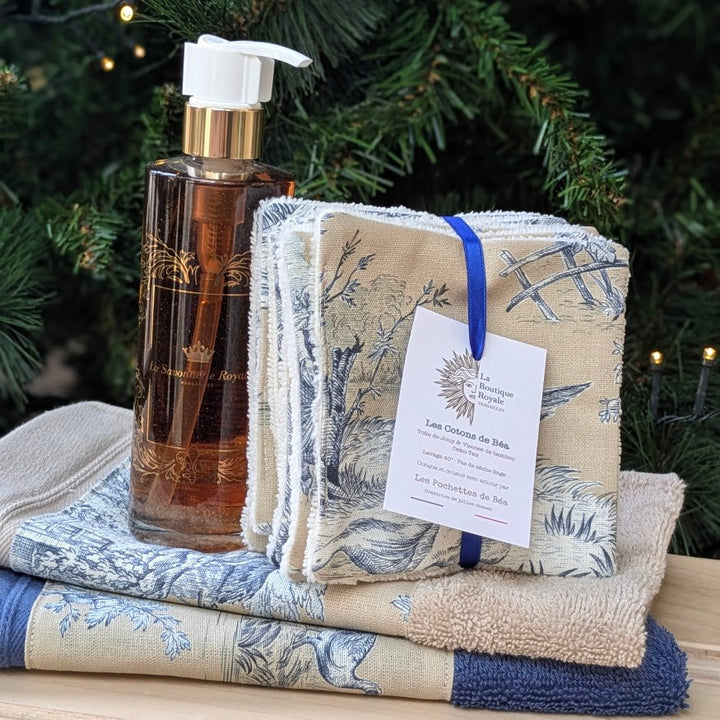 Cotons Démaquillants - Collection Toile de Jouy Pastorale Bleu fond Beige