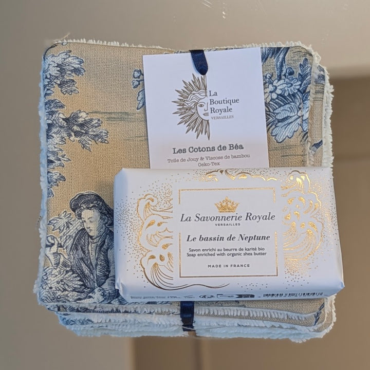 Cotons Démaquillants - Collection Toile de Jouy Pastorale Bleu fond Beige