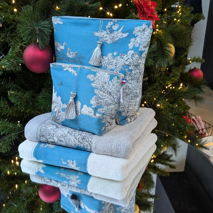 Trousse maquillage - Collection Toile de Jouy Pastorale Bleu Glacier