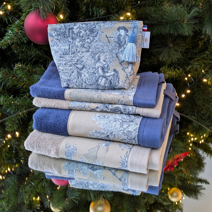 Trousse maquillage - Collection Toile de Jouy Pastorale Bleu fond beige