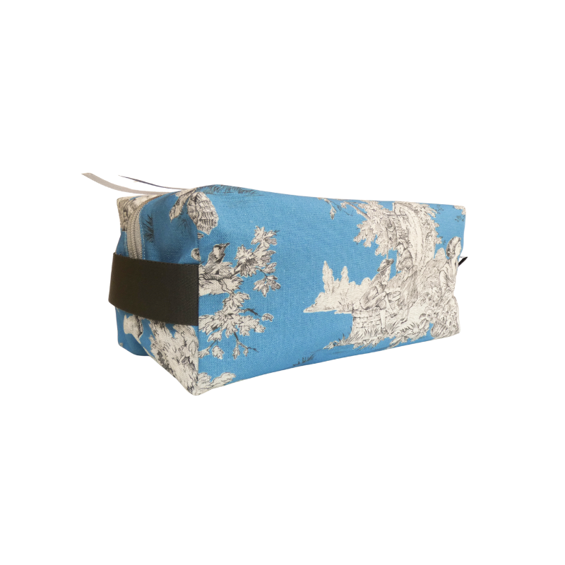 Trousse de Toilette Cube - Collection Toile de Jouy Pastorale Bleu Glacier