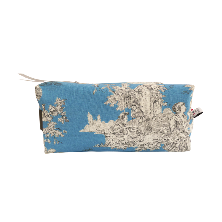 Trousse de Toilette Cube - Collection Toile de Jouy Pastorale Bleu Glacier