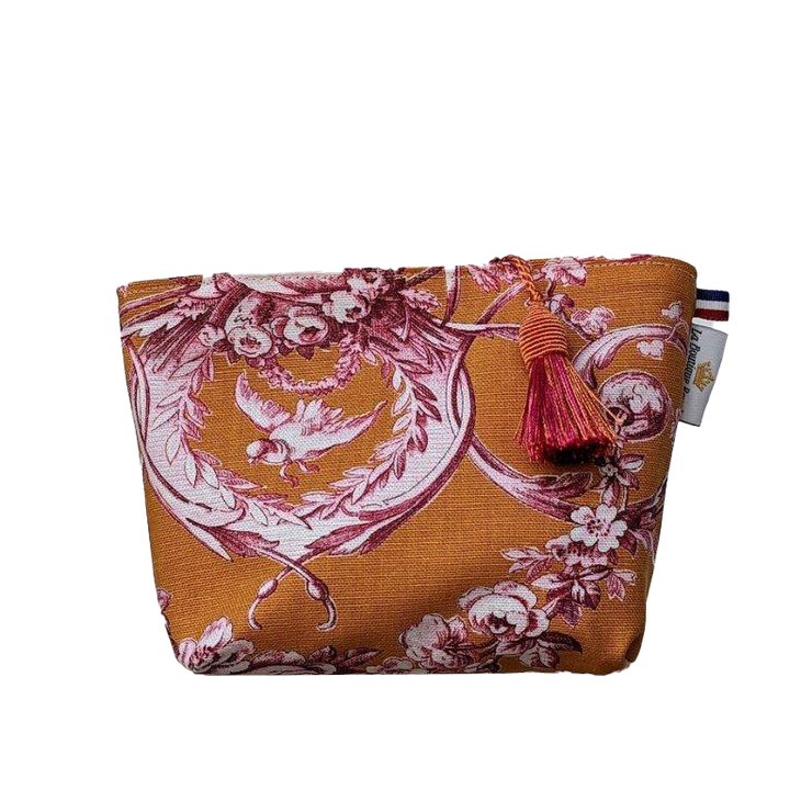 Trousse délicate - Collection Toile de Jouy Rose fond Orange